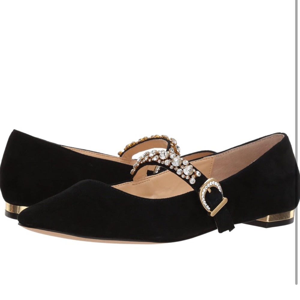 Look like Miu Miu -  Black Mary Jane Suede Leather Flat Strap Shoes Size 7.5